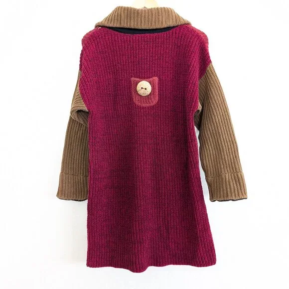 MARGARET WINTERS Cardigan S Red Brown Color Block Longline Button Front Sweater‎ - Picture 6 of 15